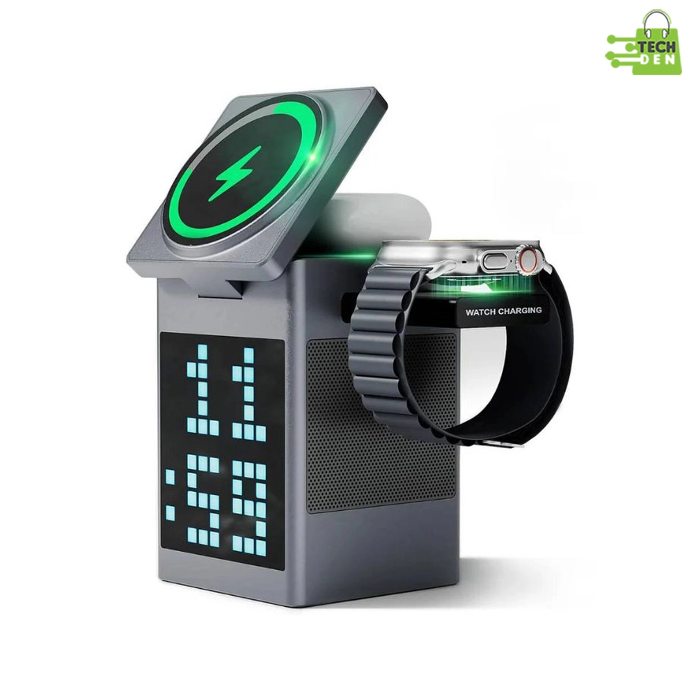 Valdus Pixel Dock 5-in-1 Wireless Charger with Speaker and Clock