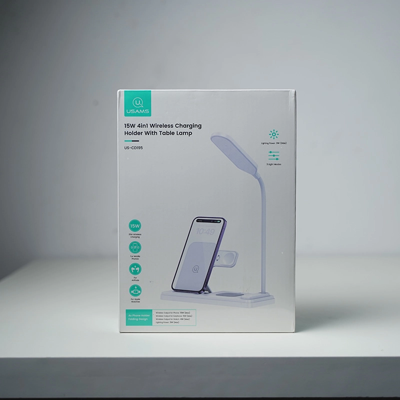 USAMS US-CD195 15W 4 IN 1 Wireless Charging Holder With Table Lamp