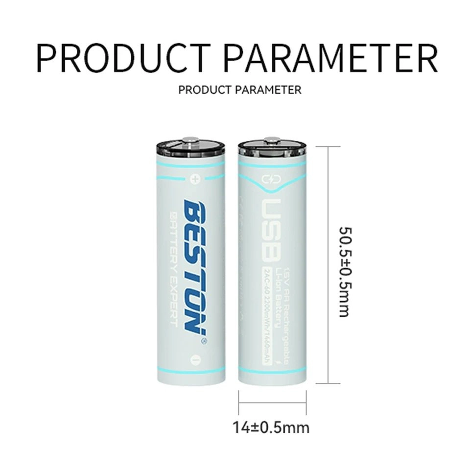 Beston 2200mWh 1.5V AA Type-C Rechargeable 4Pcs Lithium Battery (2AC-60)